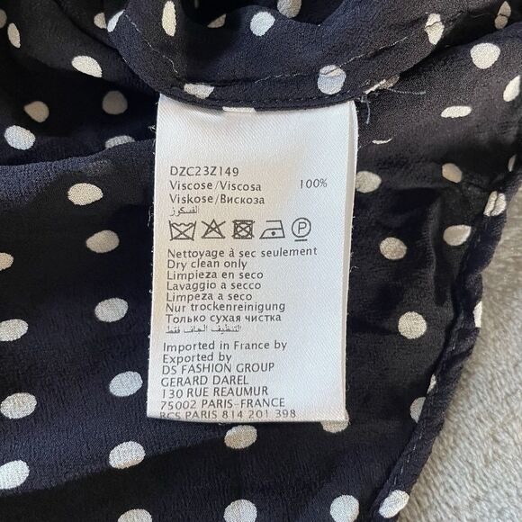 Gerard Darel Blouse 34 US Small Navy White Polka Fit Bow neck tie Button Up - Picture 8 of 13